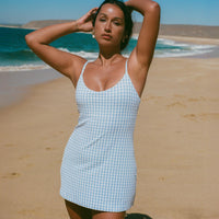 The Amalfi Swim Dress - Crinkle Gingham - Sky Gingham - Classic