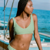 The Delray Bikini Top - Crinkle Gingham - Green Gingham