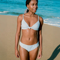 The Santorini Bikini Top - Crinkle Gingham - Sky Gingham