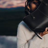 Cyme Mini - Textured Black with Ecru Stitching