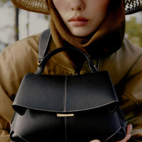 Mokki Mini - Textured Black with Ecru Stitching