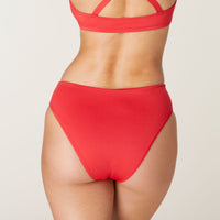 The 90s High Waist Bikini Bottom - Eco Nylon - Cherry Red