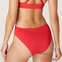 The 90s High Waist Bikini Bottom - Eco Nylon - Cherry Red