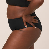The High Waist Cheeky Bikini Bottom - Eco Ribbed - Black