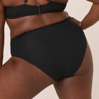 The High Waist Cheeky Bikini Bottom - Eco Ribbed - Black