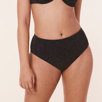 The High Rise Bikini Bottom - Lurex Rib - Black