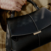 Mokki Mini - Textured Black with Ecru Stitching