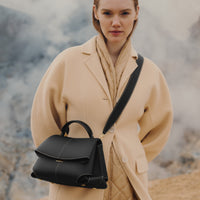 Mokki - Textured Black with Ecru Stitching