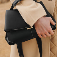 Mokki - Textured Black with Ecru Stitching