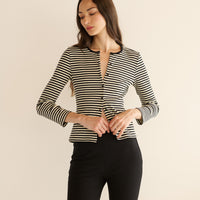 AMELIE TEE -- BLACK NANTUCKET STRIPE