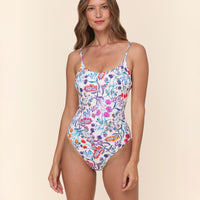 The Amalfi One Piece - Eco Nylon - Botanical Floral - Long Torso