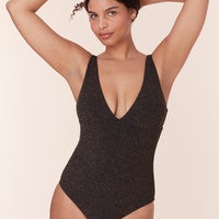The Augustine One Piece - Lurex Rib - Black - Long Torso