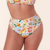 The High Waist Cheeky Bikini Bottom - Eco Nylon - Bird Floral