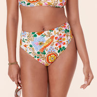 The High Waist Cheeky Bikini Bottom - Eco Nylon - Bird Floral