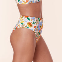 The High Waist Cheeky Bikini Bottom - Eco Nylon - Bird Floral