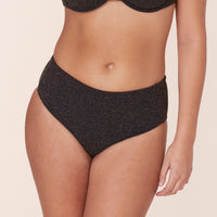 The High Rise Bikini Bottom - Lurex Rib - Black