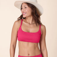 The Maui Bikini Top - Smocked - Bright Begonia