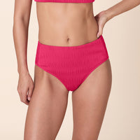 The High Rise Bikini Bottom - Smocked - Bright Begonia