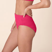 The High Rise Bikini Bottom - Smocked - Bright Begonia