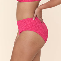 The High Waist Bikini Bottom - Eyelet - Begonia