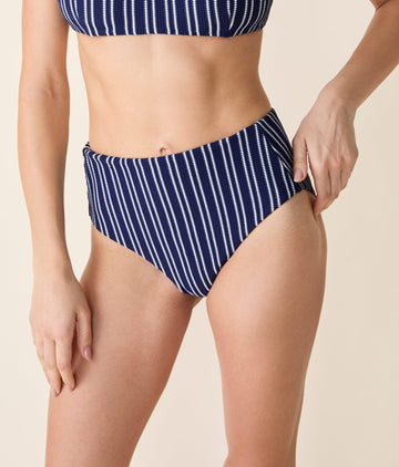 The High Rise Bikini Bottom - Textured Stripe - Nautical