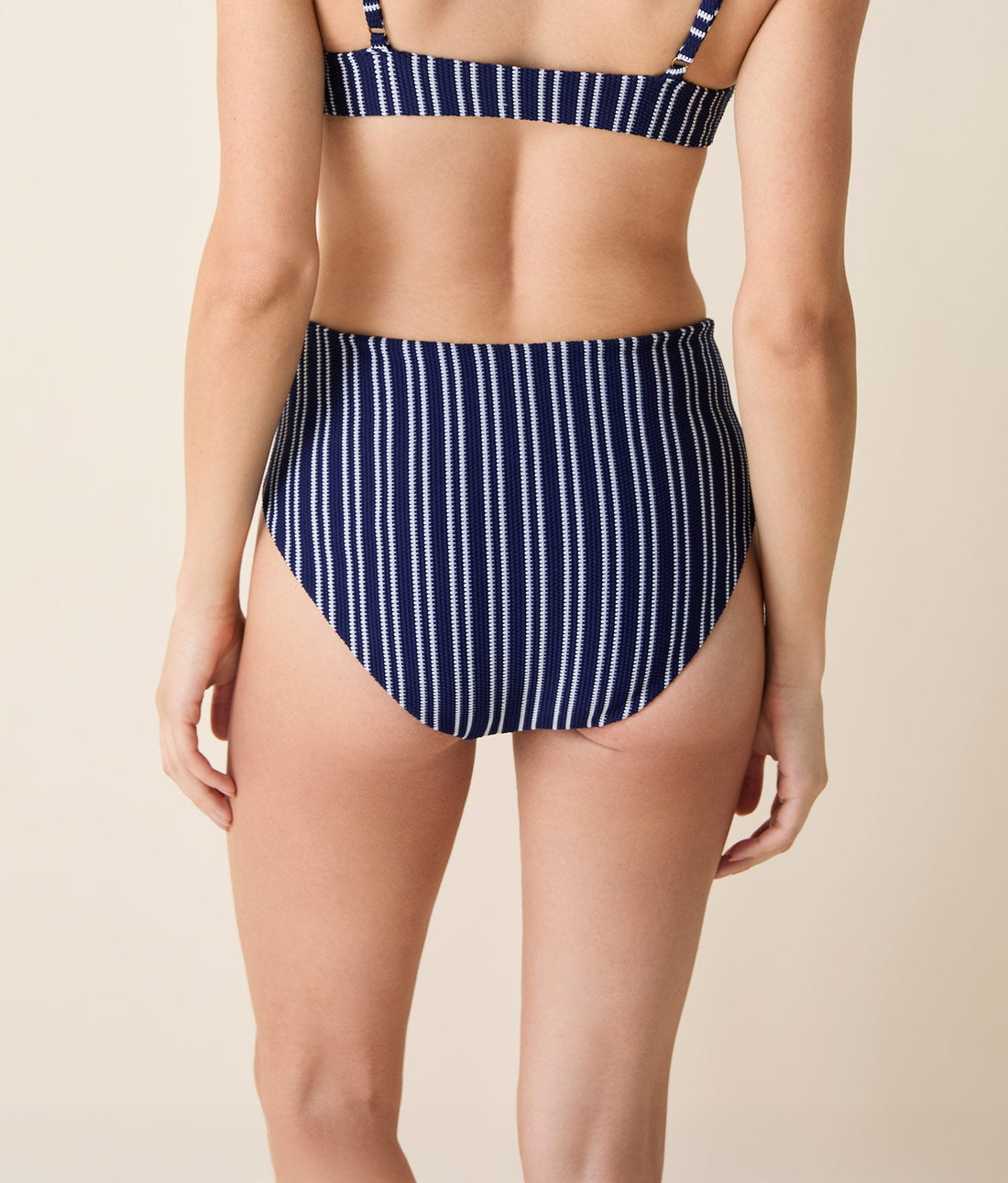 The High Rise Bikini Bottom - Textured Stripe - Nautical