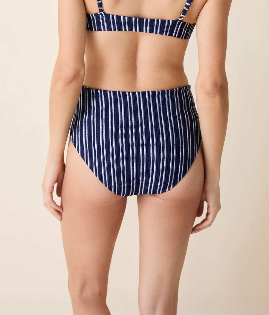 The High Rise Bikini Bottom - Textured Stripe - Nautical