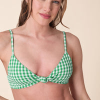 The Santorini Bikini Top - Crinkle Gingham - Green Gingham