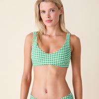 The Delray Bikini Top - Crinkle Gingham - Green Gingham