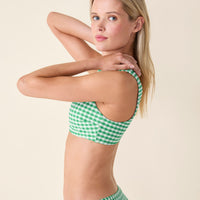 The Delray Bikini Top - Crinkle Gingham - Green Gingham