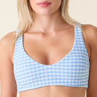 The Delray Bikini Top - Crinkle Gingham - Sky Gingham
