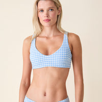 The Delray Bikini Top - Crinkle Gingham - Sky Gingham