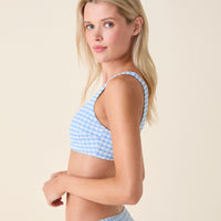 The Delray Bikini Top - Crinkle Gingham - Sky Gingham
