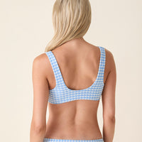 The Delray Bikini Top - Crinkle Gingham - Sky Gingham