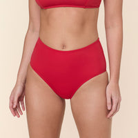 The High Waist Bikini Bottom - Eco Nylon - Cherry Red