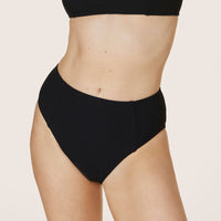 The High Waist Cheeky Bikini Bottom - Eco Ribbed - Black