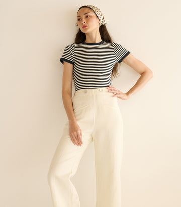 VIVI TEE -- BLACK NANTUCKET STRIPE