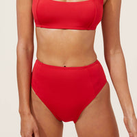 The High Waist Cheeky Bikini Bottom - Eco Nylon - Cherry Red